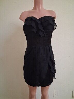 AGGIE Black Strapless Ruffle Mini Dress Size L